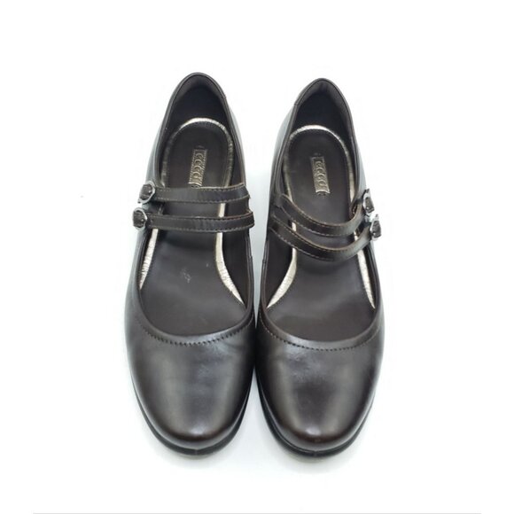 ECCO Mary Jane Heels Brown Leather Double Strap Comfort EU 40 US 9-9.5 - Picture 3 of 10